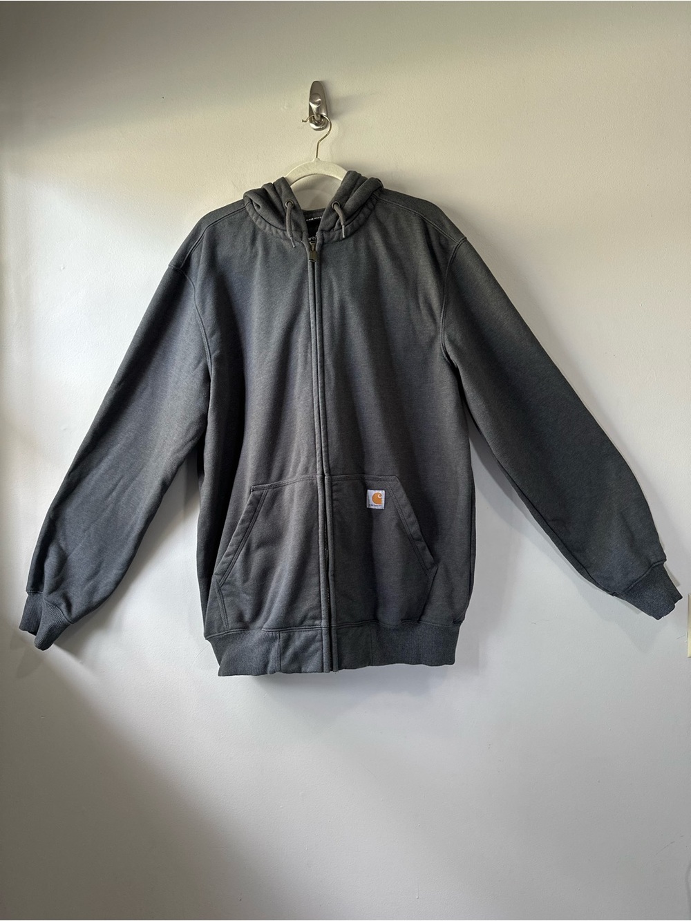 Carhartt Rain Defender Loose Fit Gray Full-Zip Hooded Work Jacket Size L Tall